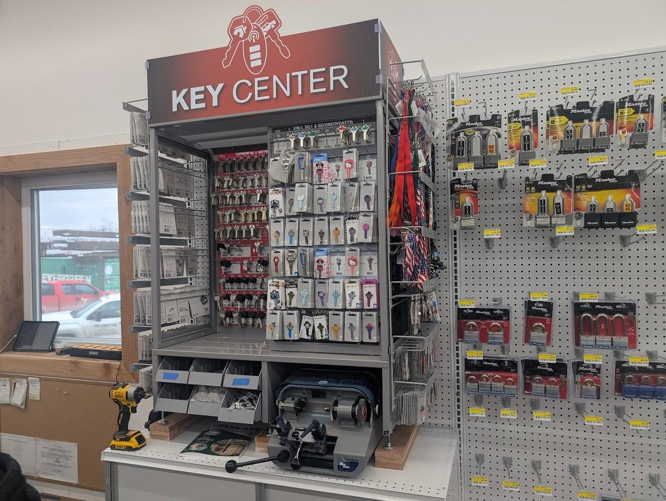 Key Center with key blanks and a key cutting machine