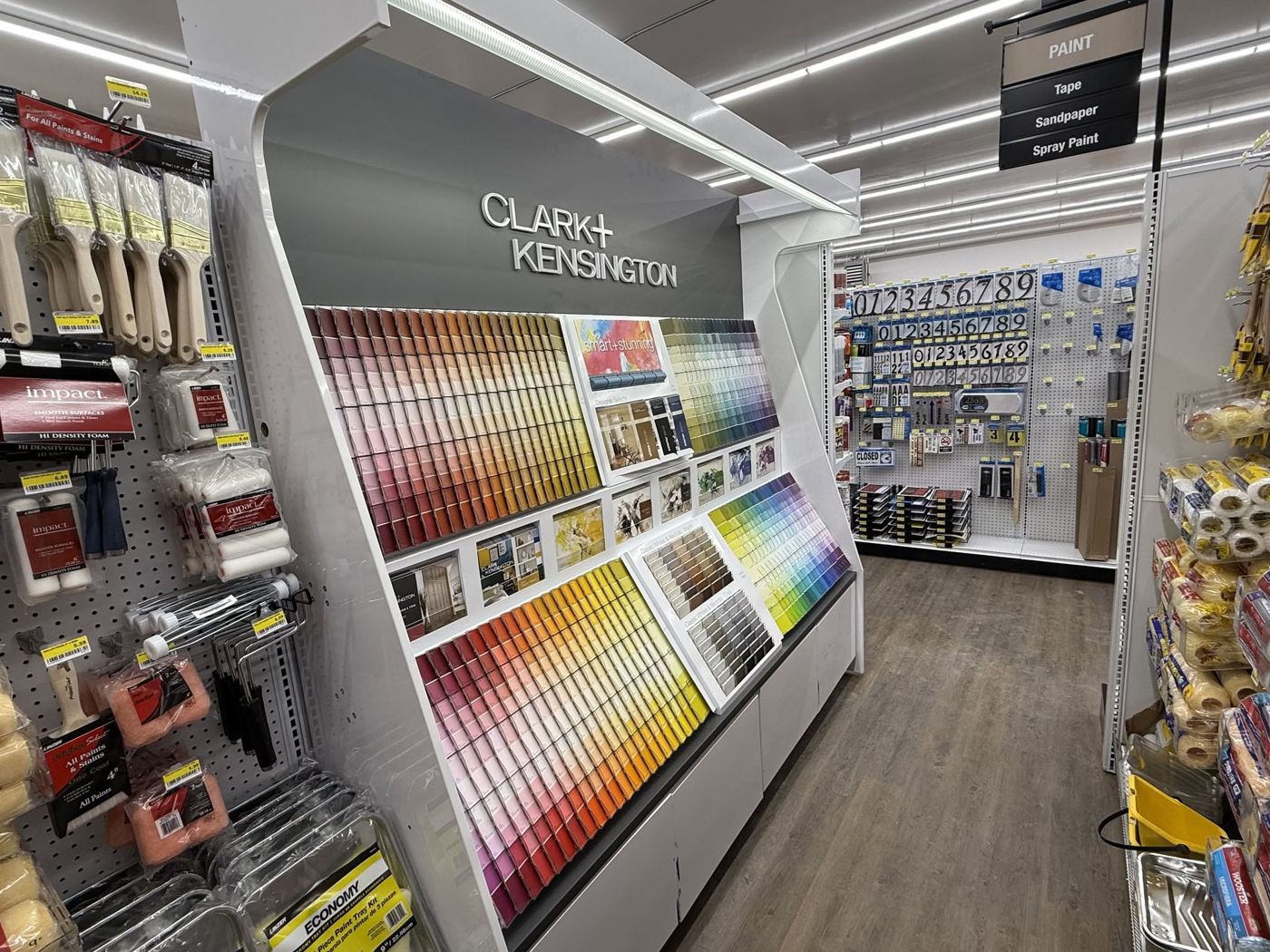 Clark+Kensington paint color chip display in the paint aisle